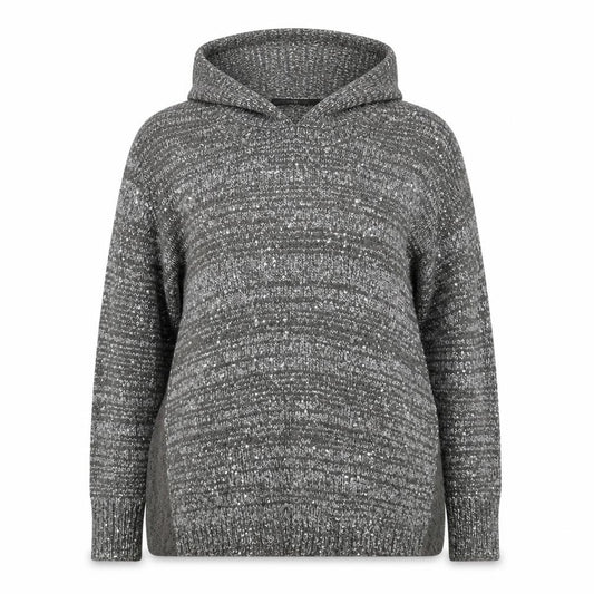 Front view of Next Women’s Grey Sequin Wool Blend Hooded Cowl Neck Jumper, size UK 10