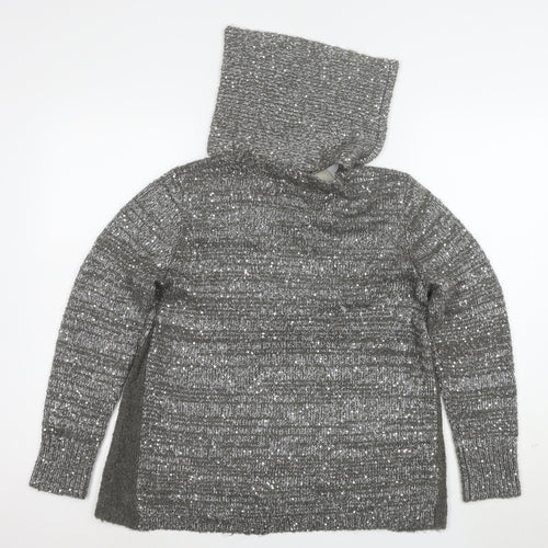 Next Women’s Grey Sequin Wool Blend Hooded Cowl Neck Jumper Size 10