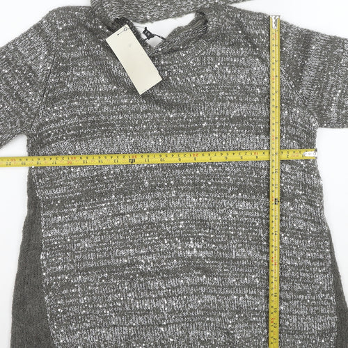 Next Women’s Grey Sequin Wool Blend Hooded Cowl Neck Jumper Size 10