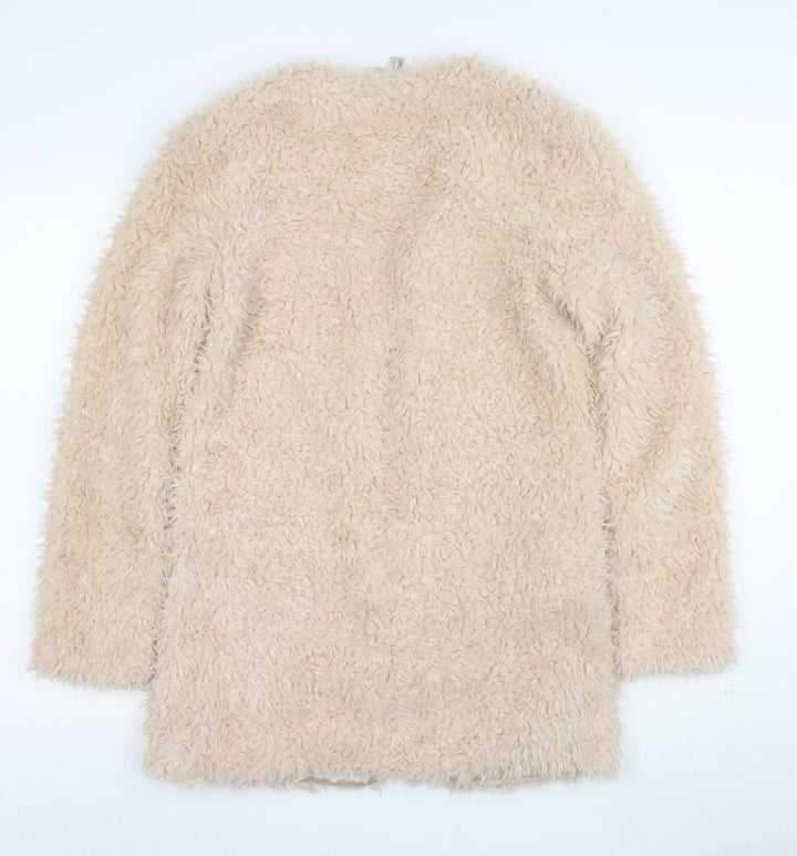 Banana Republic Women Beige Faux Fur Open Cardigan Size S