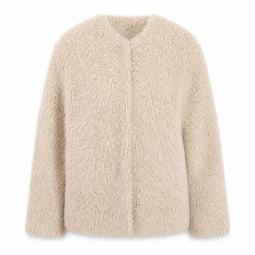 Banana Republic Women Beige Faux Fur Open Cardigan Size S