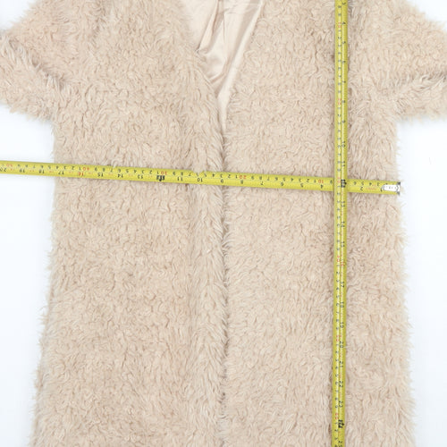 Banana Republic Women Beige Faux Fur Open Cardigan Size S