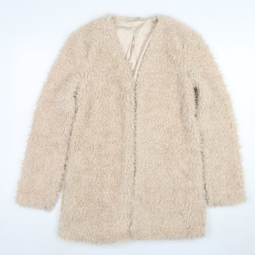 Banana Republic Women Beige Faux Fur Open Cardigan Size S