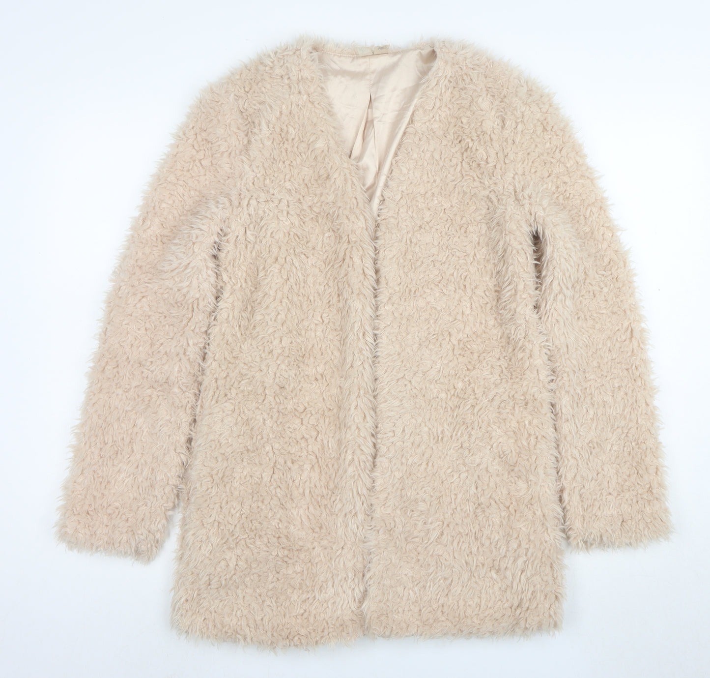 Banana Republic Women Beige Faux Fur Open Cardigan Size S