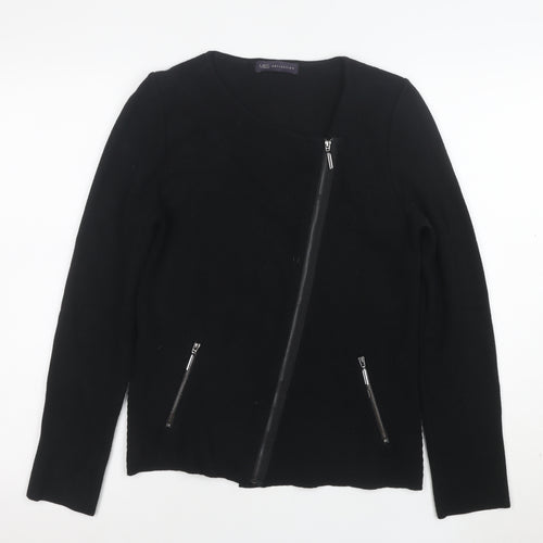 Marks and Spencer Womens Black Biker Jacket Size 8 Zip Pockets Knit