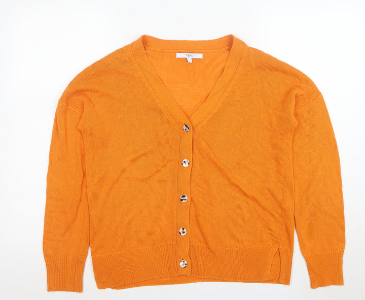 Next Women’s Orange V-Neck Long Sleeve Linen Blend Cardigan Size S
