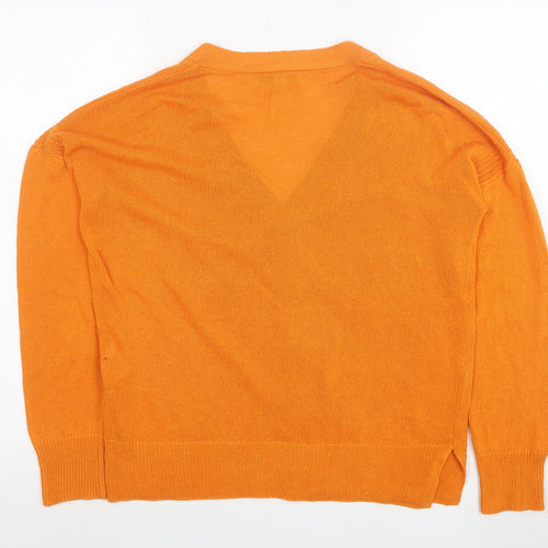 Next Women’s Orange V-Neck Long Sleeve Linen Blend Cardigan Size S