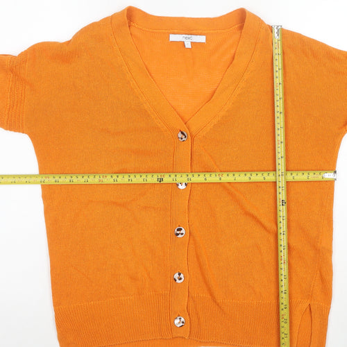 Next Women’s Orange V-Neck Long Sleeve Linen Blend Cardigan Size S