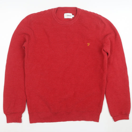 Farah Men’s Red Cotton Crew Neck Jumper Size M Classic Knit