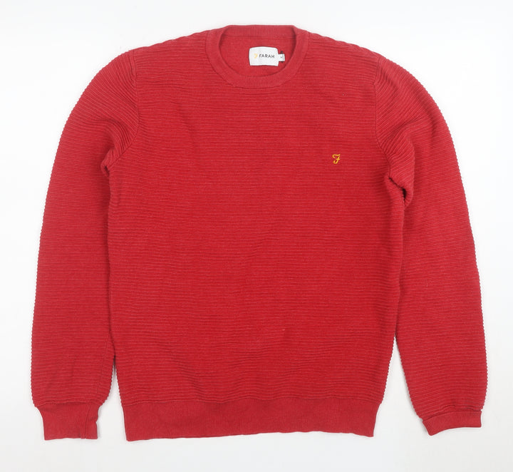 Farah Men’s Red Cotton Crew Neck Jumper Size M Classic Knit