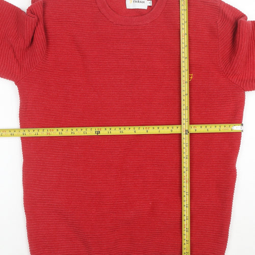 Farah Men’s Red Cotton Crew Neck Jumper Size M Classic Knit
