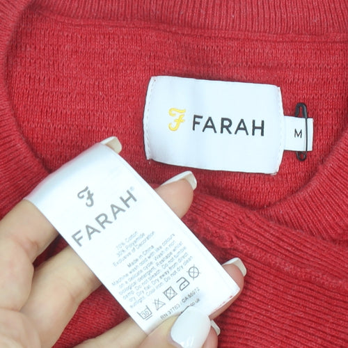 Farah Men’s Red Cotton Crew Neck Jumper Size M Classic Knit