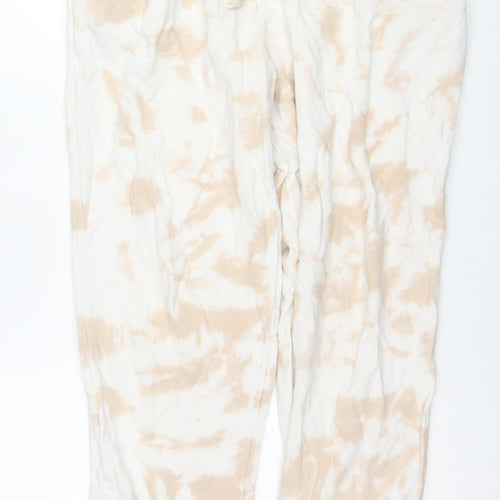 Missguided Womens Beige Tie Dye Cotton Jogger Trousers Size 12