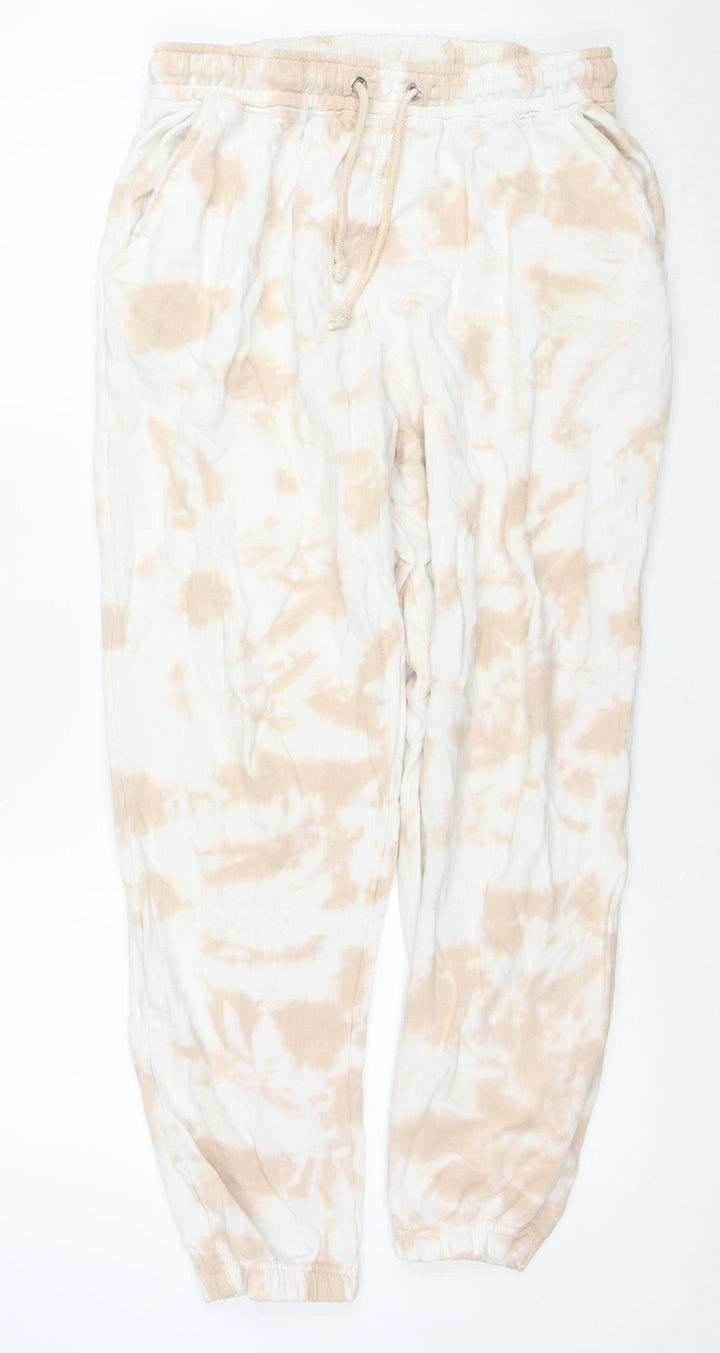 Missguided Womens Beige Tie Dye Cotton Jogger Trousers Size 12