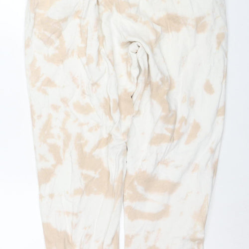 Missguided Womens Beige Tie Dye Cotton Jogger Trousers Size 12