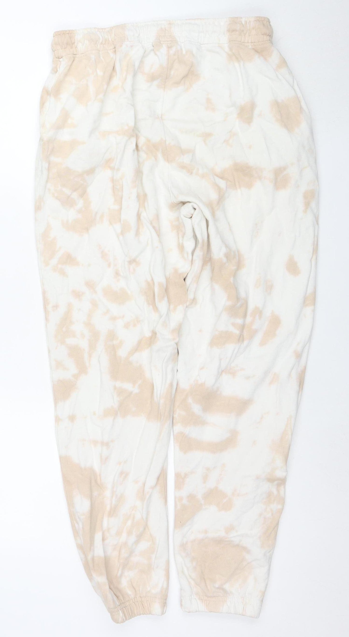Missguided Womens Beige Tie Dye Cotton Jogger Trousers Size 12
