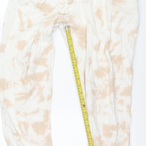Missguided Womens Beige Tie Dye Cotton Jogger Trousers Size 12