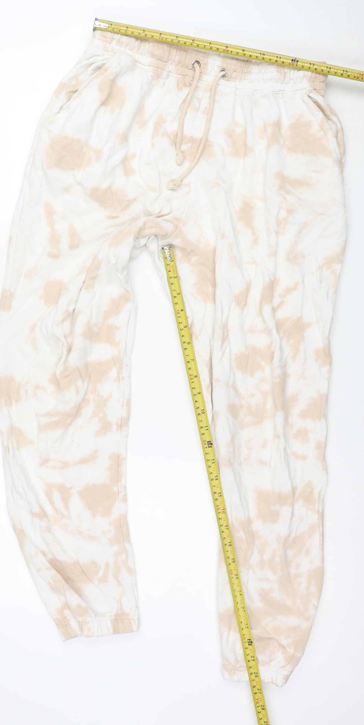 Missguided Womens Beige Tie Dye Cotton Jogger Trousers Size 12