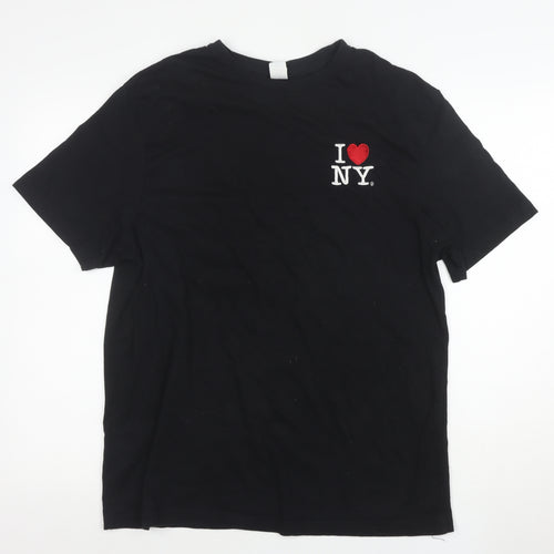 I Love NY Womens Black XL Graphic Embroidered Cotton T-Shirt