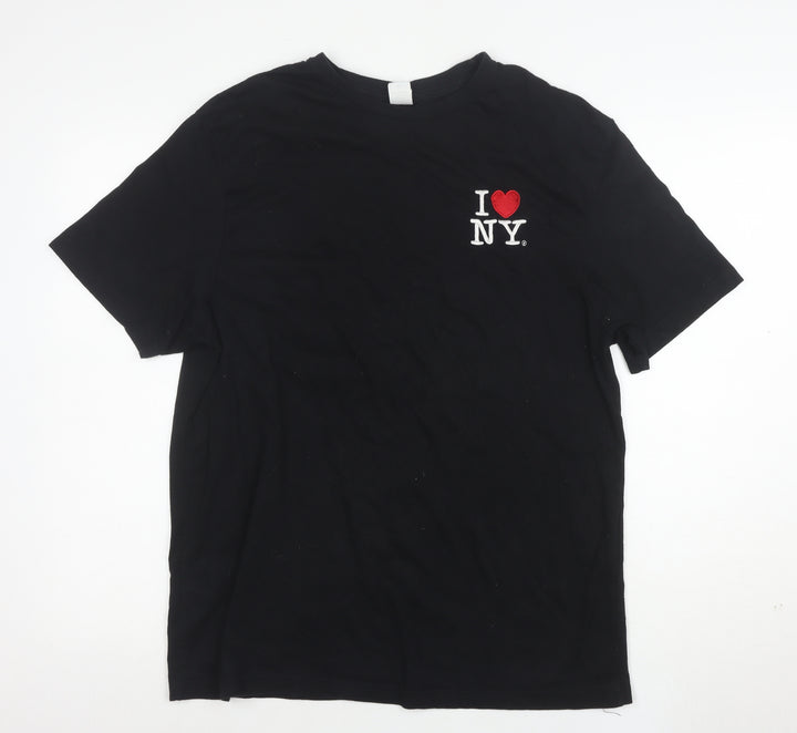 I Love NY Womens Black XL Graphic Embroidered Cotton T-Shirt