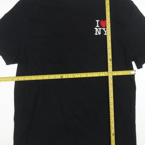 I Love NY Womens Black XL Graphic Embroidered Cotton T-Shirt
