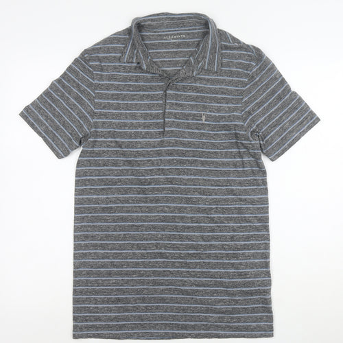 AllSaints Men's Grey Striped Slim Fit Polo Shirt XS