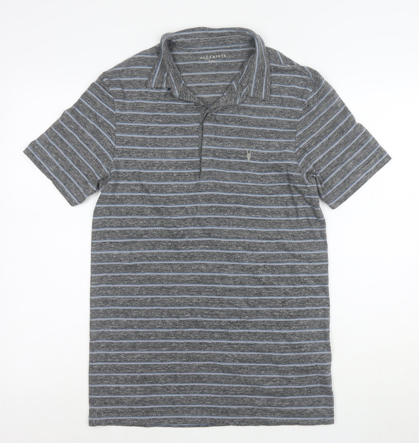 AllSaints Men's Grey Striped Slim Fit Polo Shirt XS