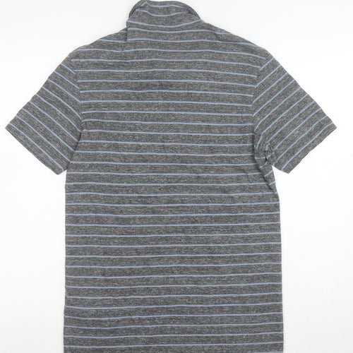 AllSaints Men's Grey Striped Slim Fit Polo Shirt XS