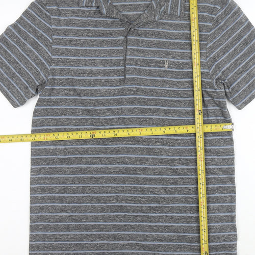 AllSaints Men's Grey Striped Slim Fit Polo Shirt XS