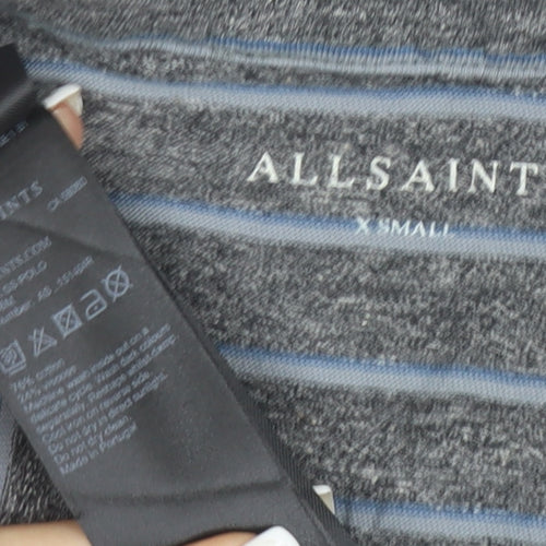 AllSaints Men's Grey Striped Slim Fit Polo Shirt XS