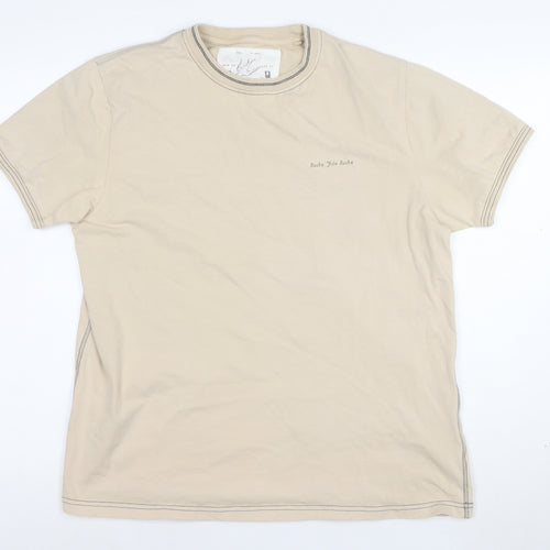 Rocha John Rocha Men's Beige Cotton Crew Neck Short Sleeve T-Shirt Size L