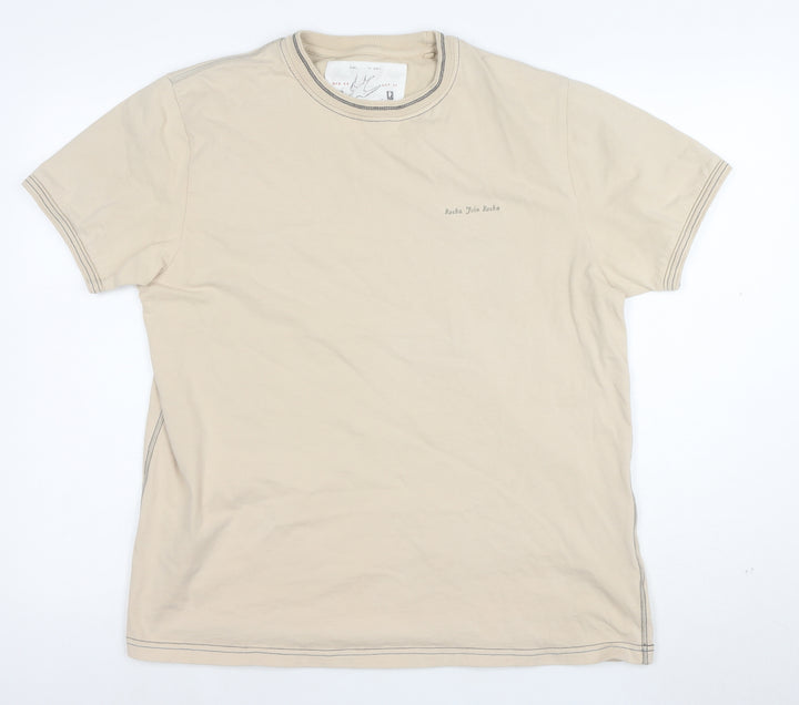 Rocha John Rocha Men's Beige Cotton Crew Neck Short Sleeve T-Shirt Size L