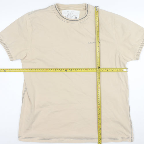 Rocha John Rocha Men's Beige Cotton Crew Neck Short Sleeve T-Shirt Size L