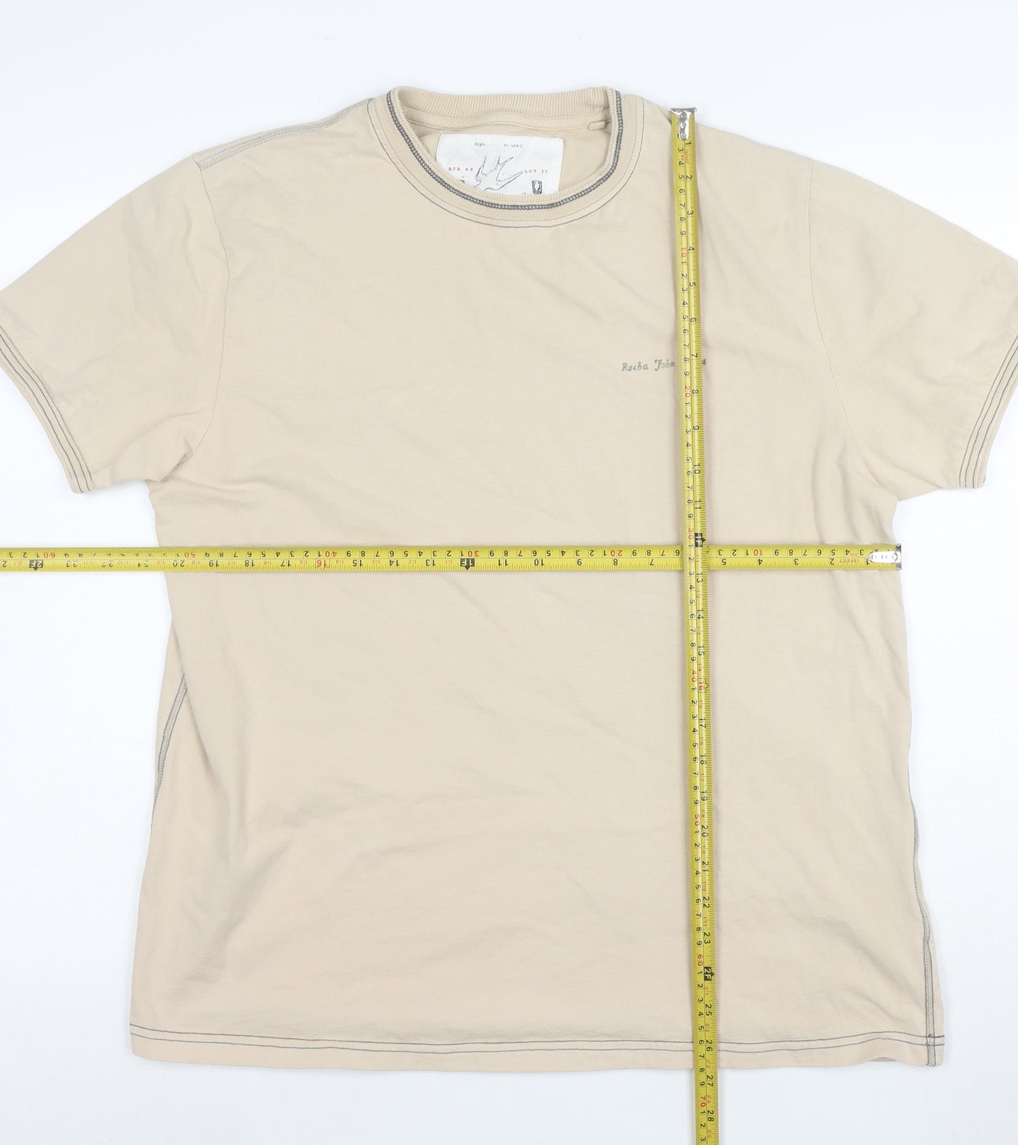 Rocha John Rocha Men's Beige Cotton Crew Neck Short Sleeve T-Shirt Size L