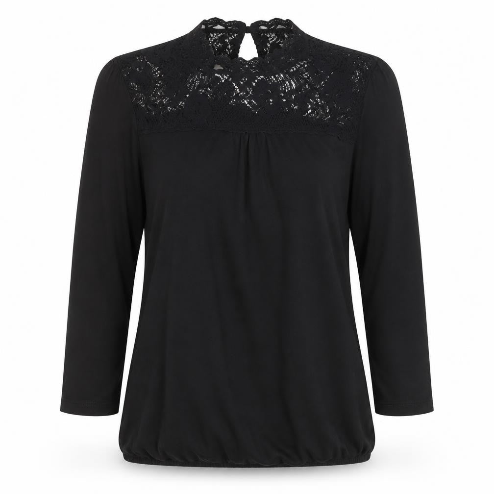 Front view of Red Herring Women’s Black Lace High Neck Blouse, size UK 8