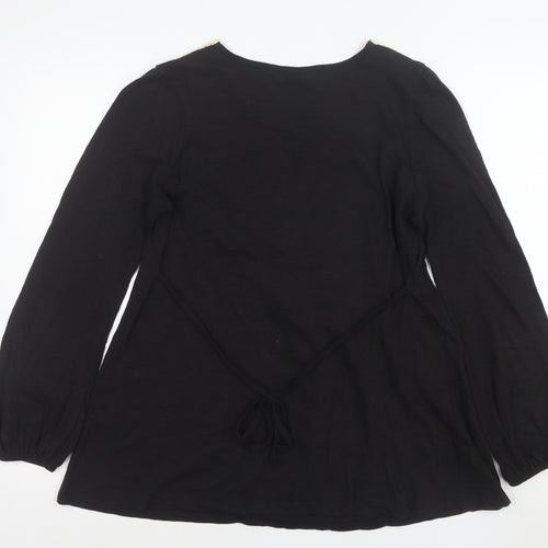 BHS Womens Black Crochet V-Neck Long Sleeve Cotton Tunic Blouse Size 16