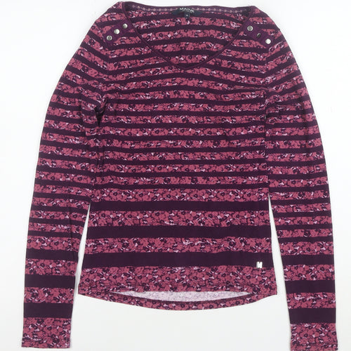 Maine New England Women's Purple Striped Cotton Long Sleeve V-Neck Top Size 10