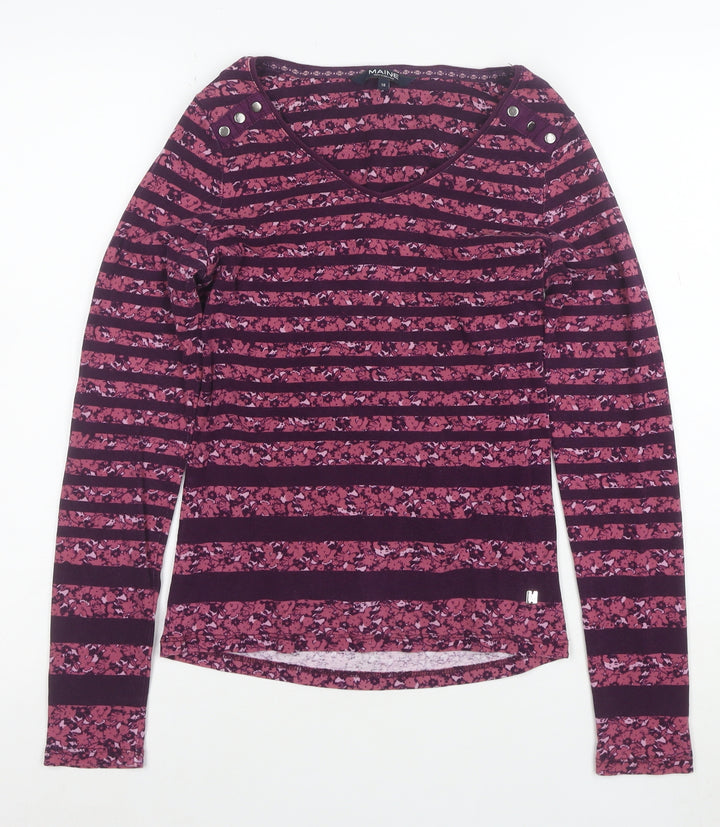 Maine New England Women's Purple Striped Cotton Long Sleeve V-Neck Top Size 10