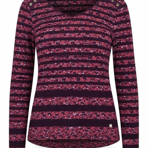 Maine New England Women's Purple Striped Cotton Long Sleeve V-Neck Top Size 10