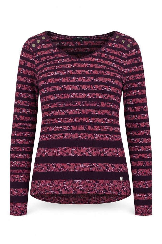 Maine New England Women's Purple Striped Cotton Long Sleeve V-Neck Top Size 10