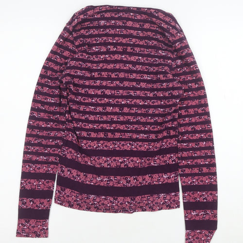 Maine New England Women's Purple Striped Cotton Long Sleeve V-Neck Top Size 10