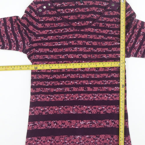Maine New England Women's Purple Striped Cotton Long Sleeve V-Neck Top Size 10
