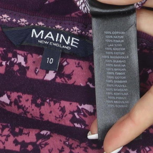 Maine New England Women's Purple Striped Cotton Long Sleeve V-Neck Top Size 10