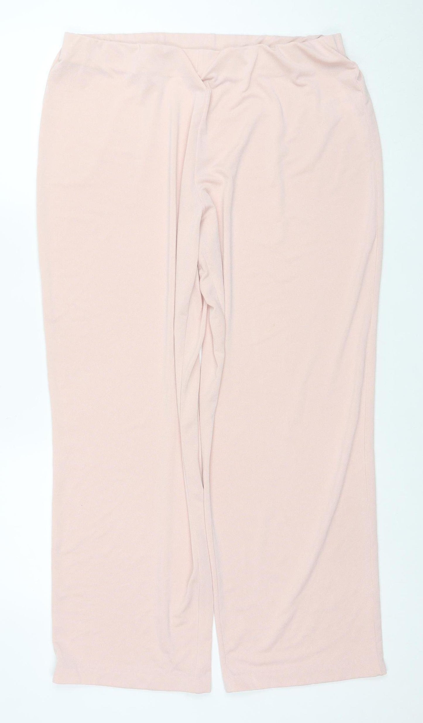 Afibel Women Pink Wide-Leg Stretch Jersey Trousers Size 18