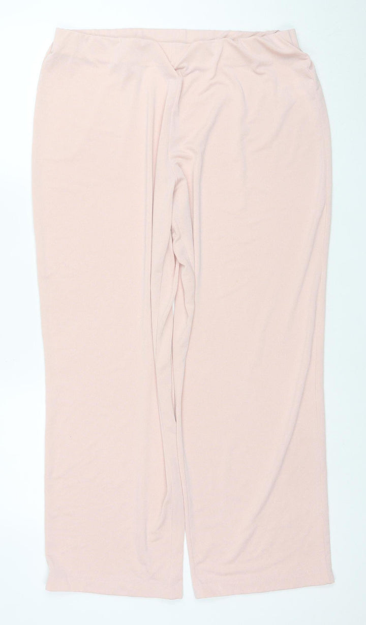 Afibel Women Pink Wide-Leg Stretch Jersey Trousers Size 18