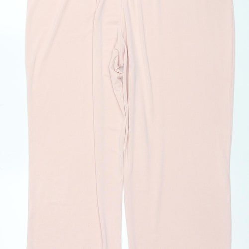 Afibel Women Pink Wide-Leg Stretch Jersey Trousers Size 18