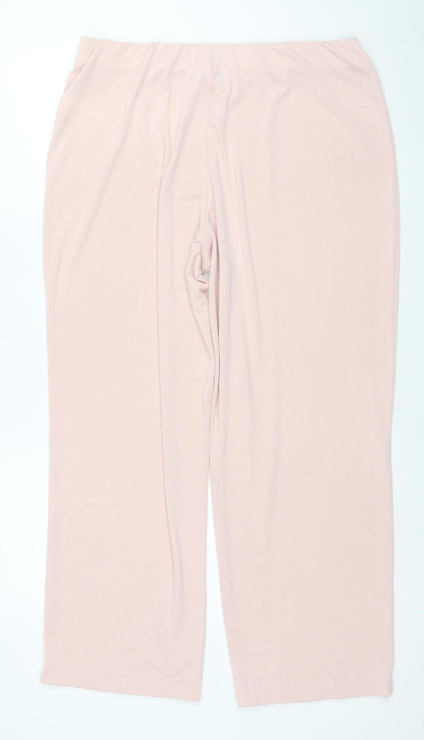 Afibel Women Pink Wide-Leg Stretch Jersey Trousers Size 18