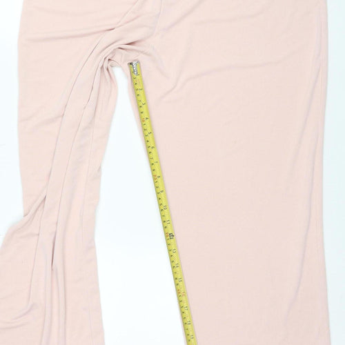 Afibel Women Pink Wide-Leg Stretch Jersey Trousers Size 18