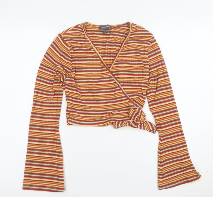 Primark Women’s Multicoloured Striped Wrap Blouse S Long Sleeve