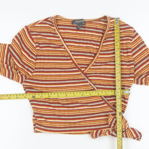Primark Women’s Multicoloured Striped Wrap Blouse S Long Sleeve
